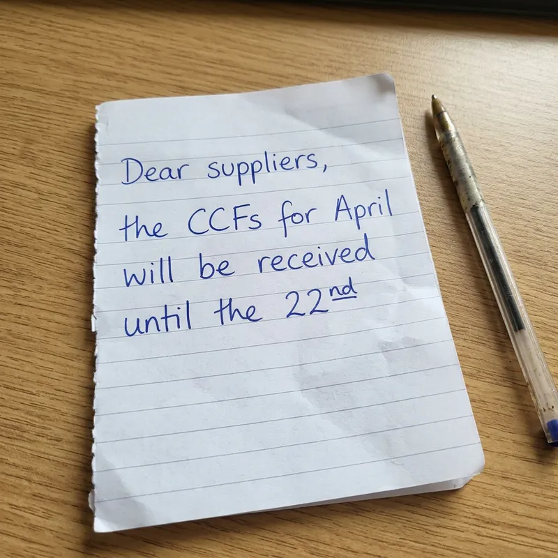 Important Notice for Suppliers: April CCFs Deadline Important Notice for Suppliers: April CCFs Deadline