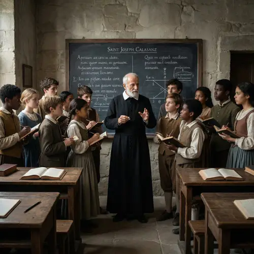 Saint Joseph Calasanz Teaching Youth in 17th Century Classroom
