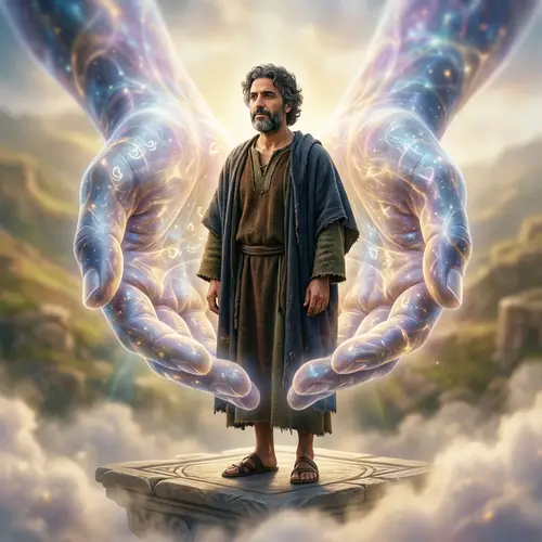 Saintly Individual in Divine Hands | Spiritual Symbolism