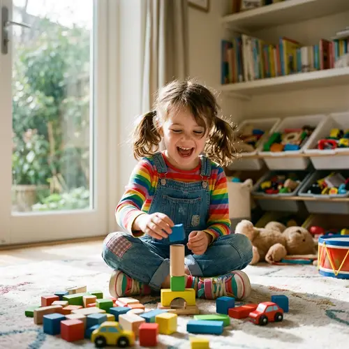 Playful 6 Year Old Giggling with Toys