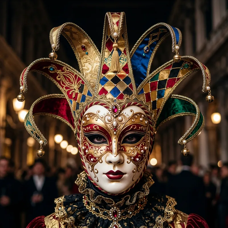 Elegant Venetian Mask with Jester Hat