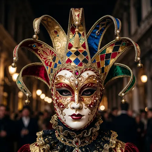 Elegant Venetian Mask with Jester Hat