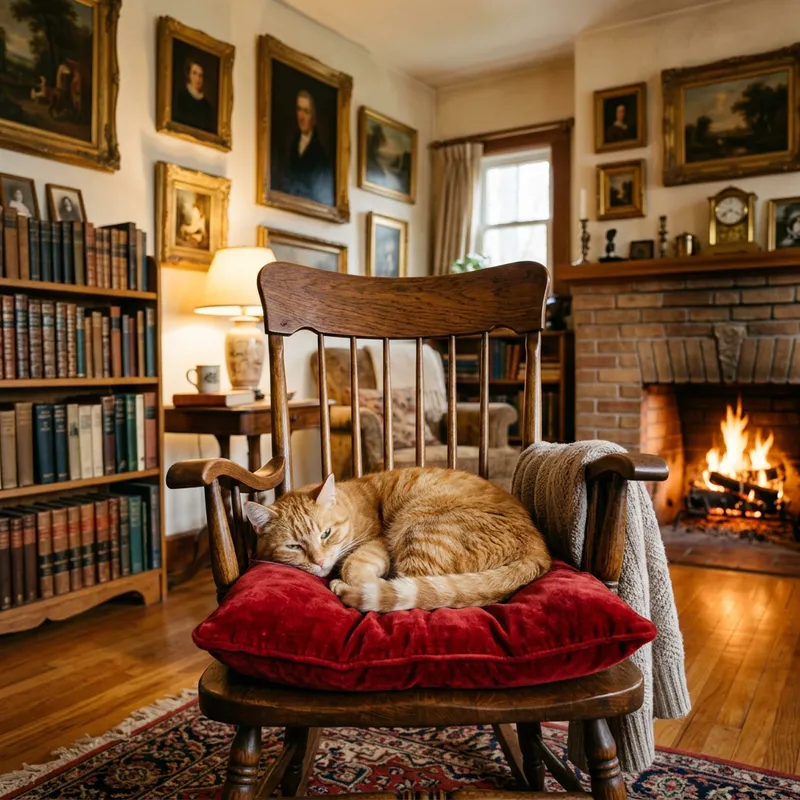 Orange Tabby Cat on Velvet Cushion