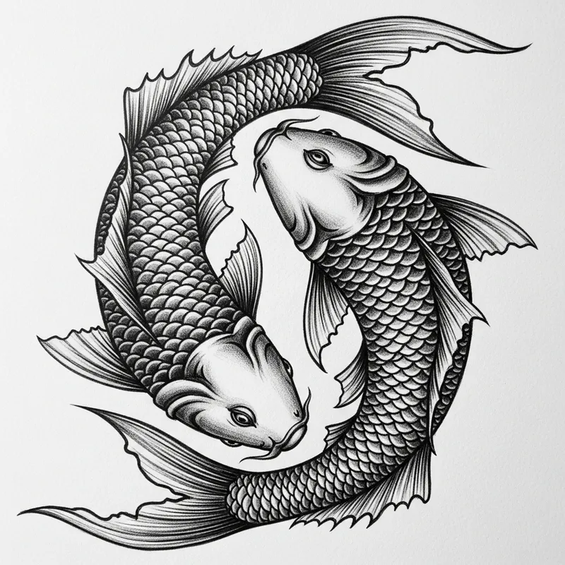 Yin-Yang Fish Art: Intricate Charcoal Sketch