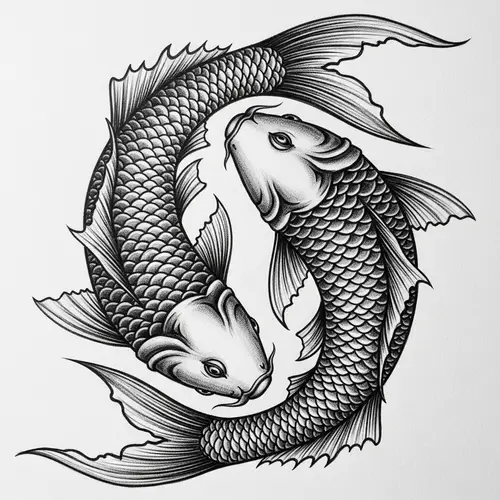 Yin-Yang Fish Art: Intricate Charcoal Sketch
