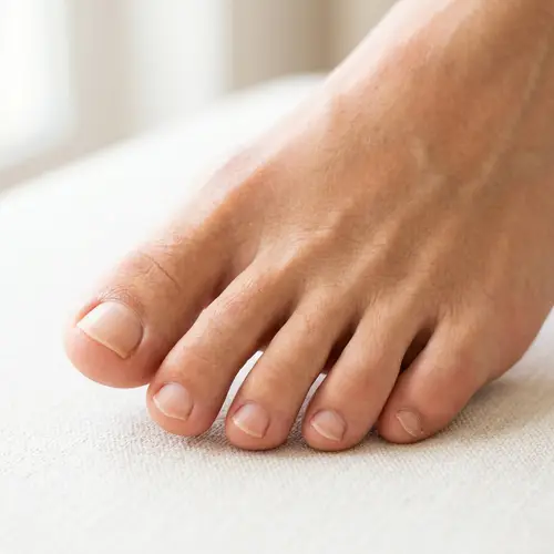 Well-Defined Toes on a Lightly Tanned Foot | Neatly Trimmed Nails