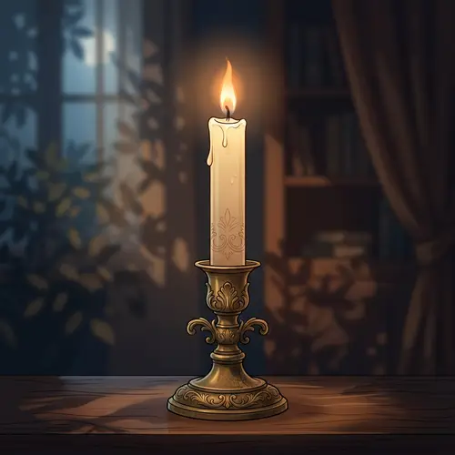 Detailed Candle on Antique Brass Candlestick - Serene Vector Image