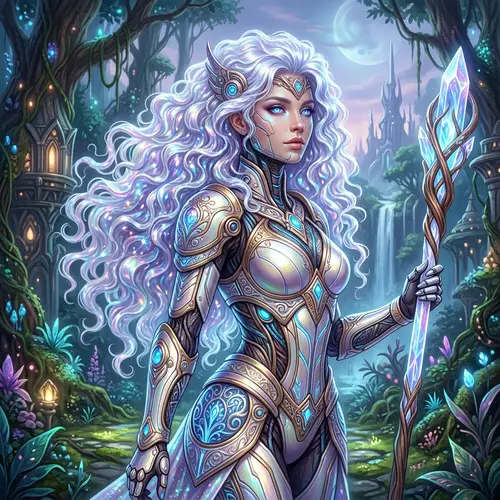 Organic Cyborg with Shimmering Hair | Digital Painting Fantasy Art