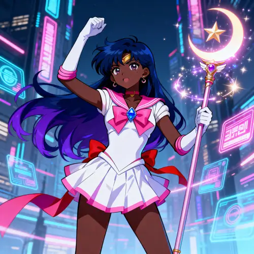Black Sailor Moon Superhero in Manhwa Style