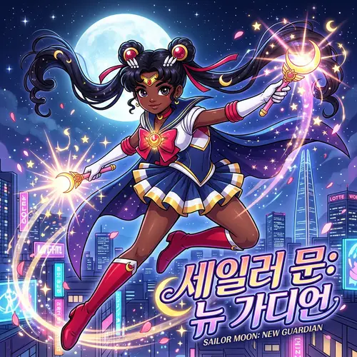 Black Sailor Moon Superhero in Manhwa Style