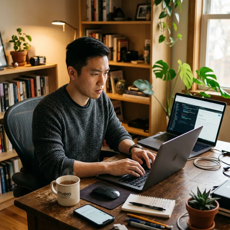 Man Using Laptop in Comfortable Environment