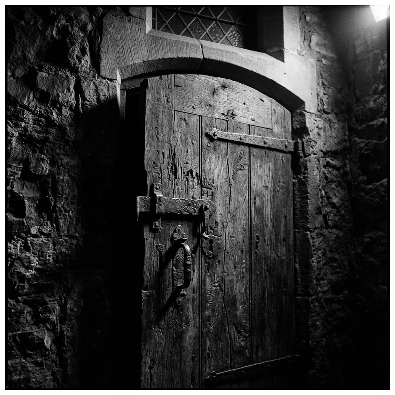 Mysterious Weathered Wooden Door - Dramatic Film Noir Aesthetic Mysterious Weathered Wooden Door - Dramatic Film Noir Aesthetic