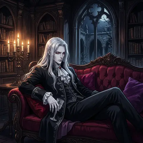 Enchanting Albino Vampire in Anime Style with Long Hair
