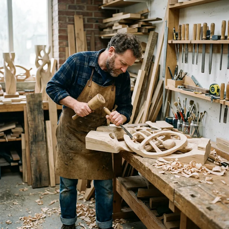 Wood Sculptor Crafting Abstract Sculpture