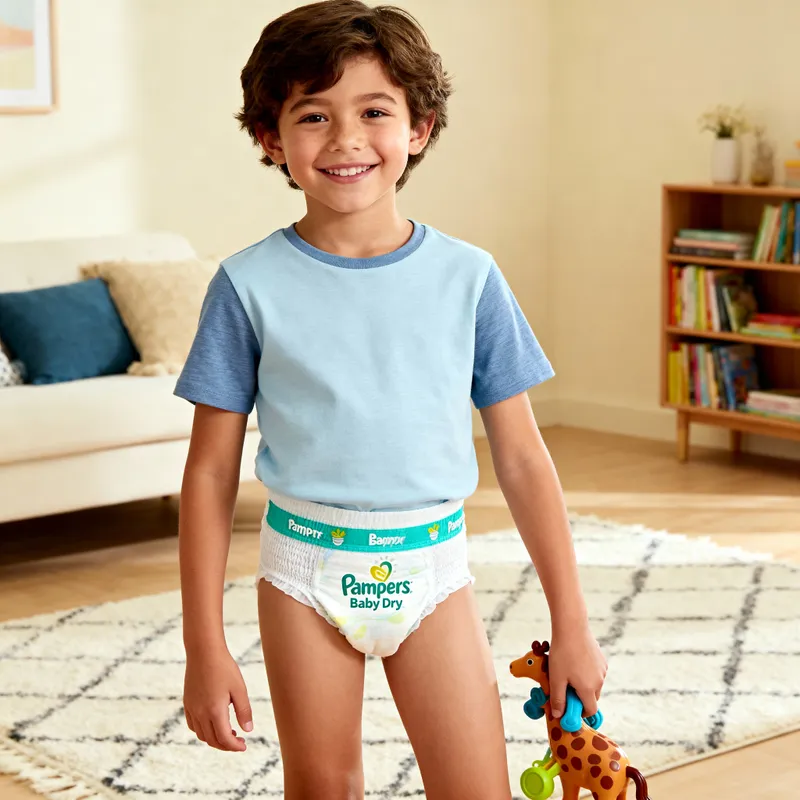 9-Year-Olds in Pampers Baby Dry Diapers