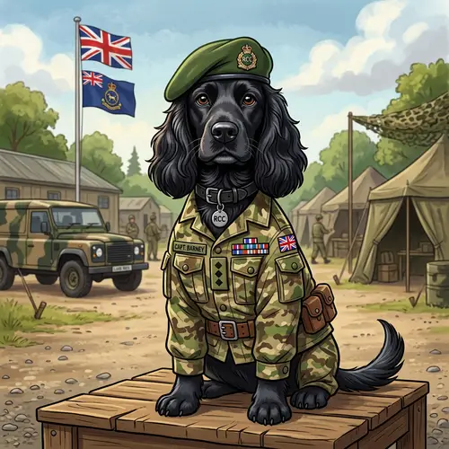 Disciplined and Gallant Black Cocker Spaniel in Army Uniform