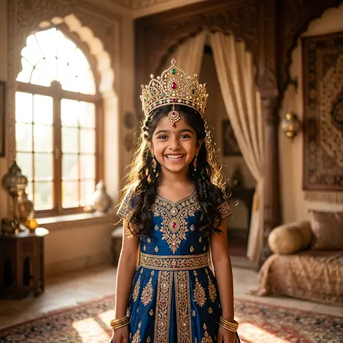 Young South Asian Girl with Intricately Designed Crown