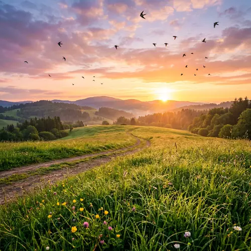 Charming Sunrise in Open Nature - Tranquil Morning Scene