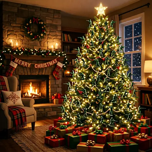 Unique Christmas Tree Decor: Army Green Soldiers on Dazzling Lights