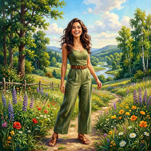 Confident Individual in Serene Landscape | Artistic Depiction