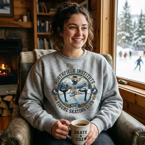 Cozy Gray Sweatshirt with Artistic College Emblem - Figure Skaters
