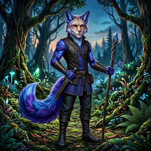 Male Fox Demi-Human with Blue and Purple Fur - Unique Character Design