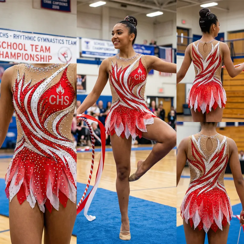 Red and White Rhythmic Gymnastics Costume