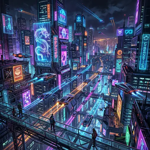 Futuristic Cityscape | Cyberpunk Skyline with Flying Cars