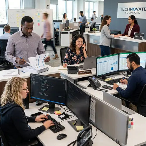 Diverse Office Workers in Action - Multicultural Workplace Scenes