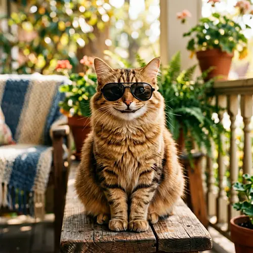 Cool Cat Wearing Sunglasses & Grinning