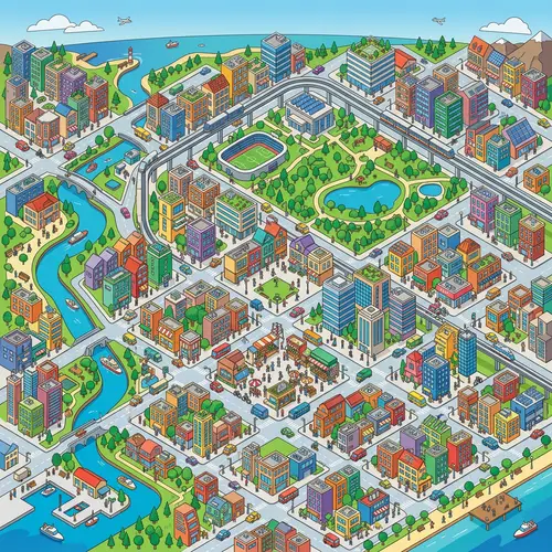 Colorful Isometric Cityscape Art