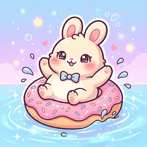 Cute Kawaii Bunny in a Pink Donut Float