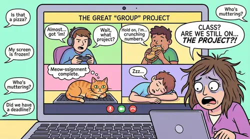 Funny Zoom Call Cartoon: Student Distractions