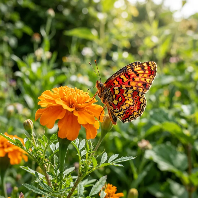Beautiful Butterfly on Blooming Marigold - Stunning Garden View