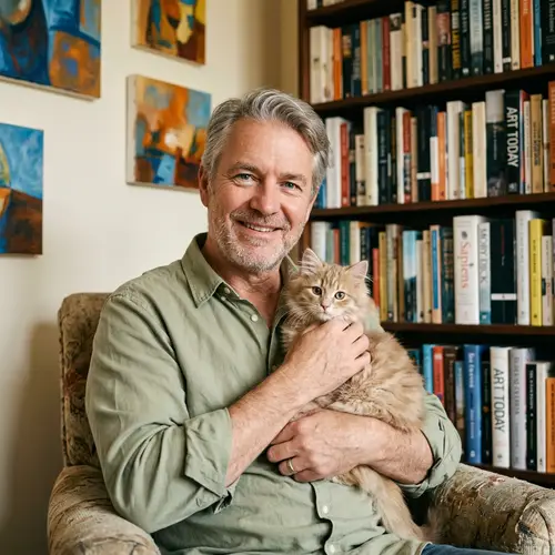 Middle-Aged Man with Tan Cat | Heartwarming Portrait