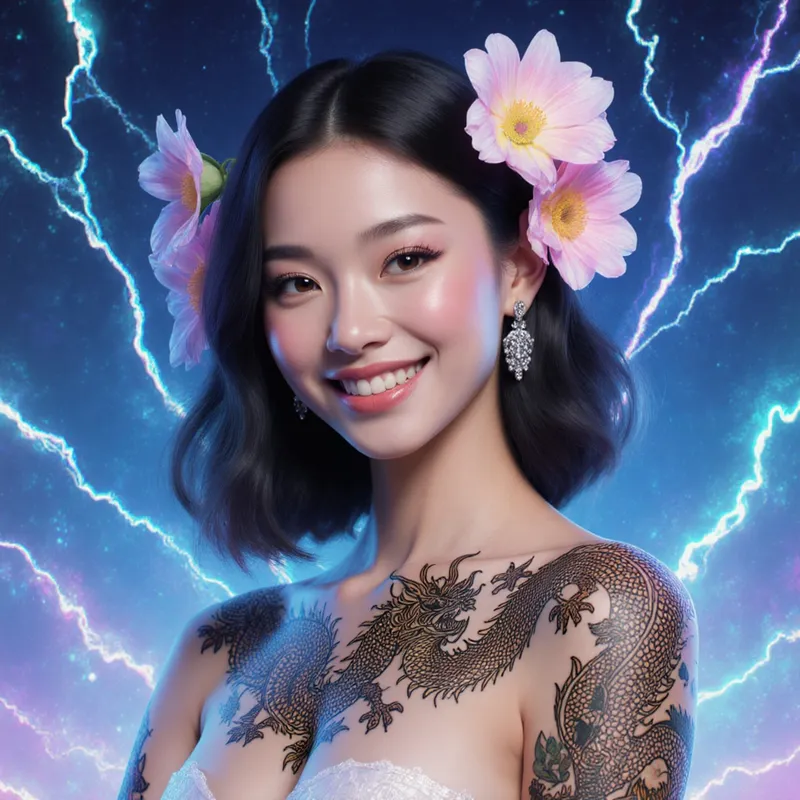 Hyperrealistic Woman Portrait with Dragon Tattoos Hyperrealistic Woman Portrait with Dragon Tattoos