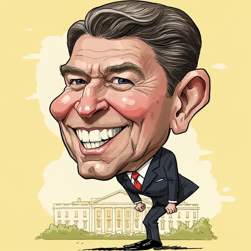 Funny Ronald Reagan Caricature - Big Head, Small Body