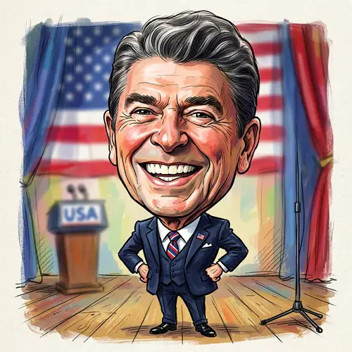 Funny Ronald Reagan Caricature - Big Head, Small Body