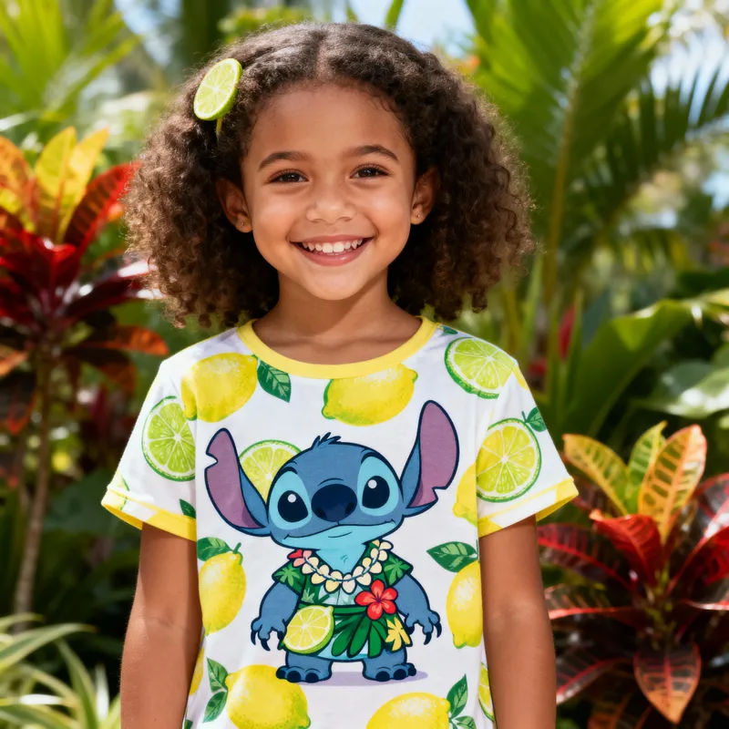 Cute Girl in Lemon Stitch Pajamas in Hawaii