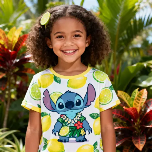 Cute Girl in Lemon Stitch Pajamas in Hawaii