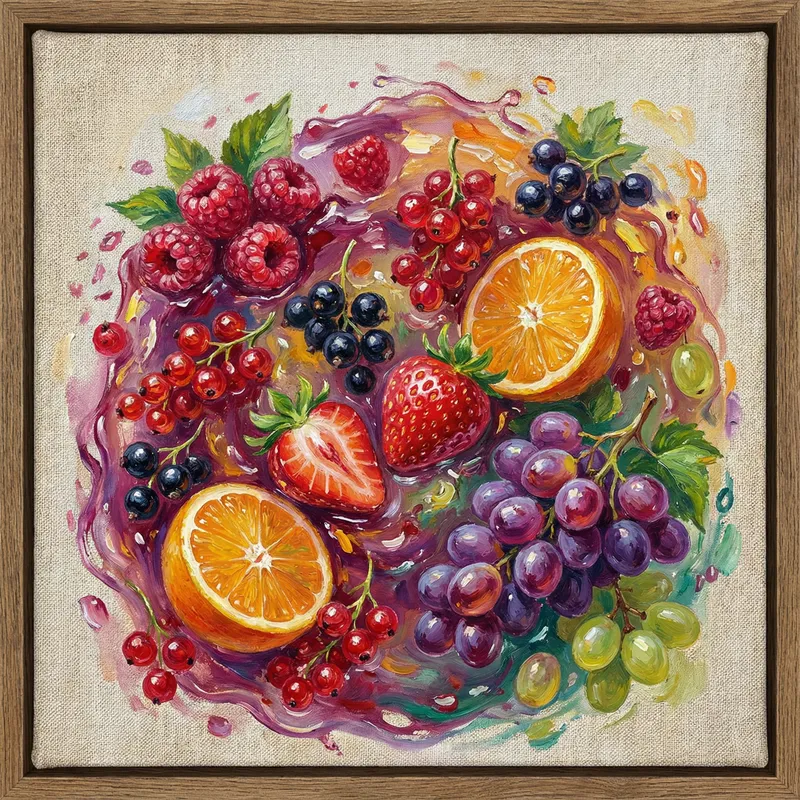 Vivid Impressionist Fruit & Berry Painting, Grape & Raspberry in Juicy Motion Vivid Impressionist Fruit & Berry Painting, Grape & Raspberry in Juicy Motion