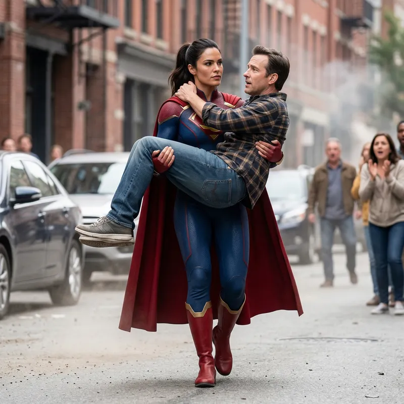 Super Woman Lifting Man in Cradle Style