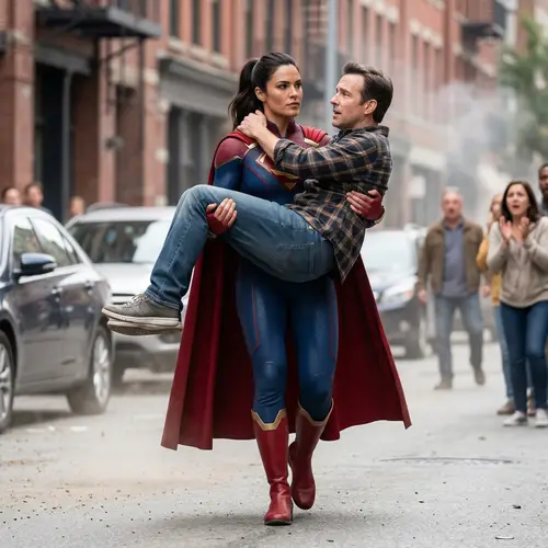 Super Woman Lifting Man in Cradle Style