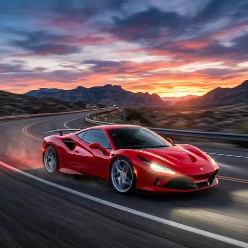 Sleek Red Sports Car Racing at Sunset | Dynamic Motion Visuals