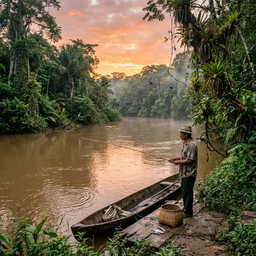 Fishing by Murky Huayabamba River in Peru