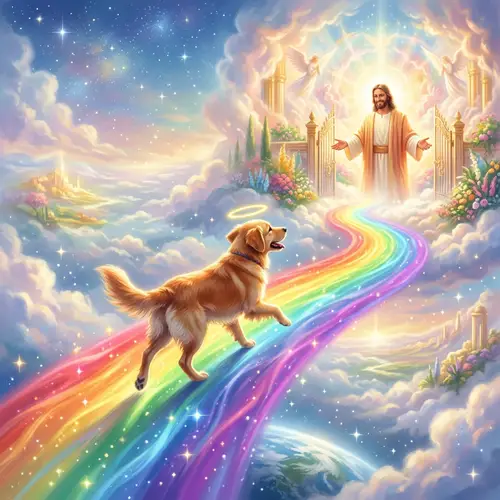 Dog Crossing Rainbow Bridge to Heaven