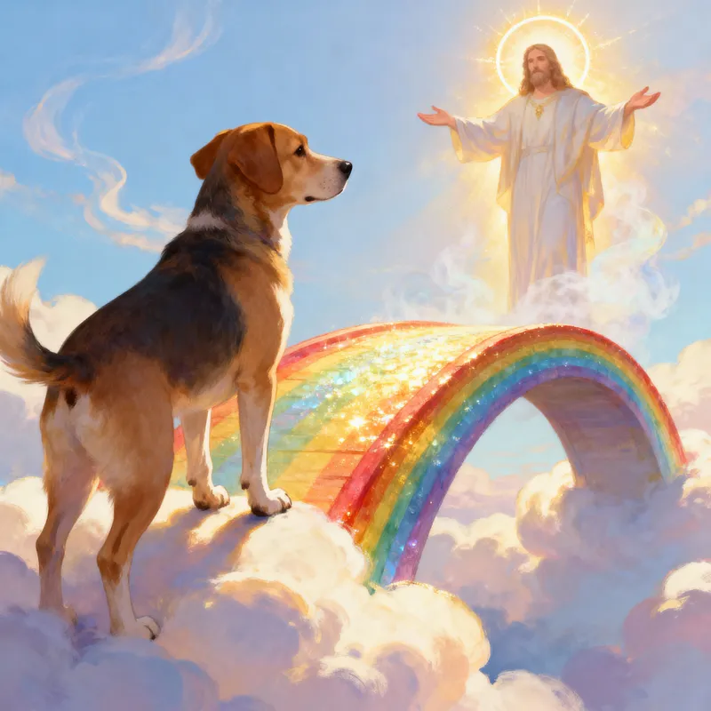 Dog Crossing Rainbow Bridge to Heaven