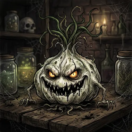 Creepy Cartoon Style Garlic Art