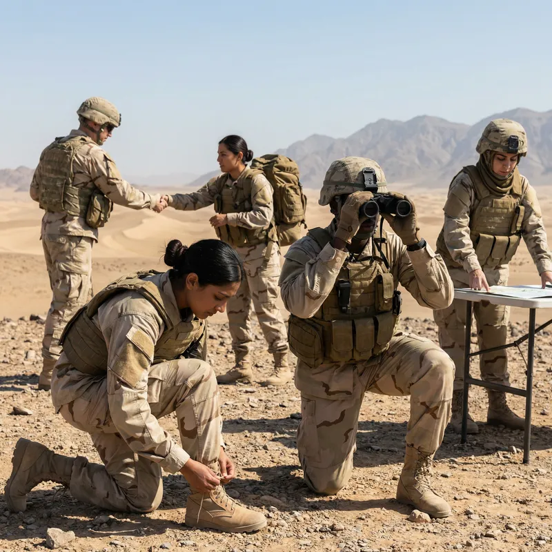 Diverse Soldiers Unite in Engaging Desert Scene