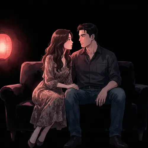 Moody Japanese-Style Animated Art of European-American Couple in Love